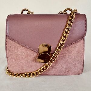 Elegant Pink Chain Shoulder Bag With Unique Closure